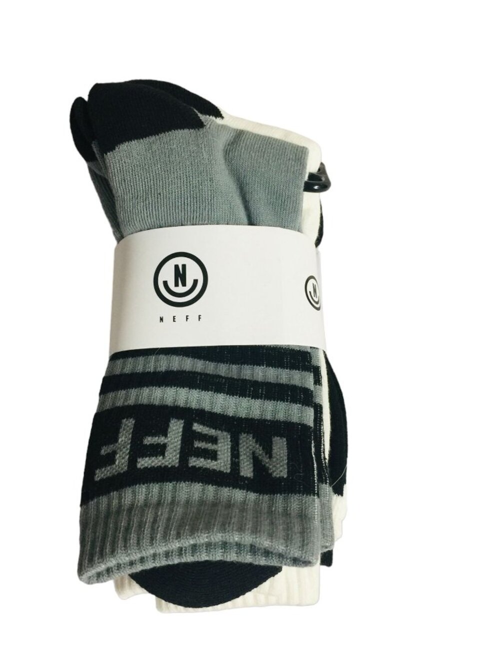NEFF Men's Crew Socks 3 Pairs Size 6.5-12 Gray White Black